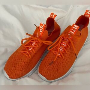 Knitted Lace Up Running Sneaker - Orange/ White Size 12.5 U.S Asia 44